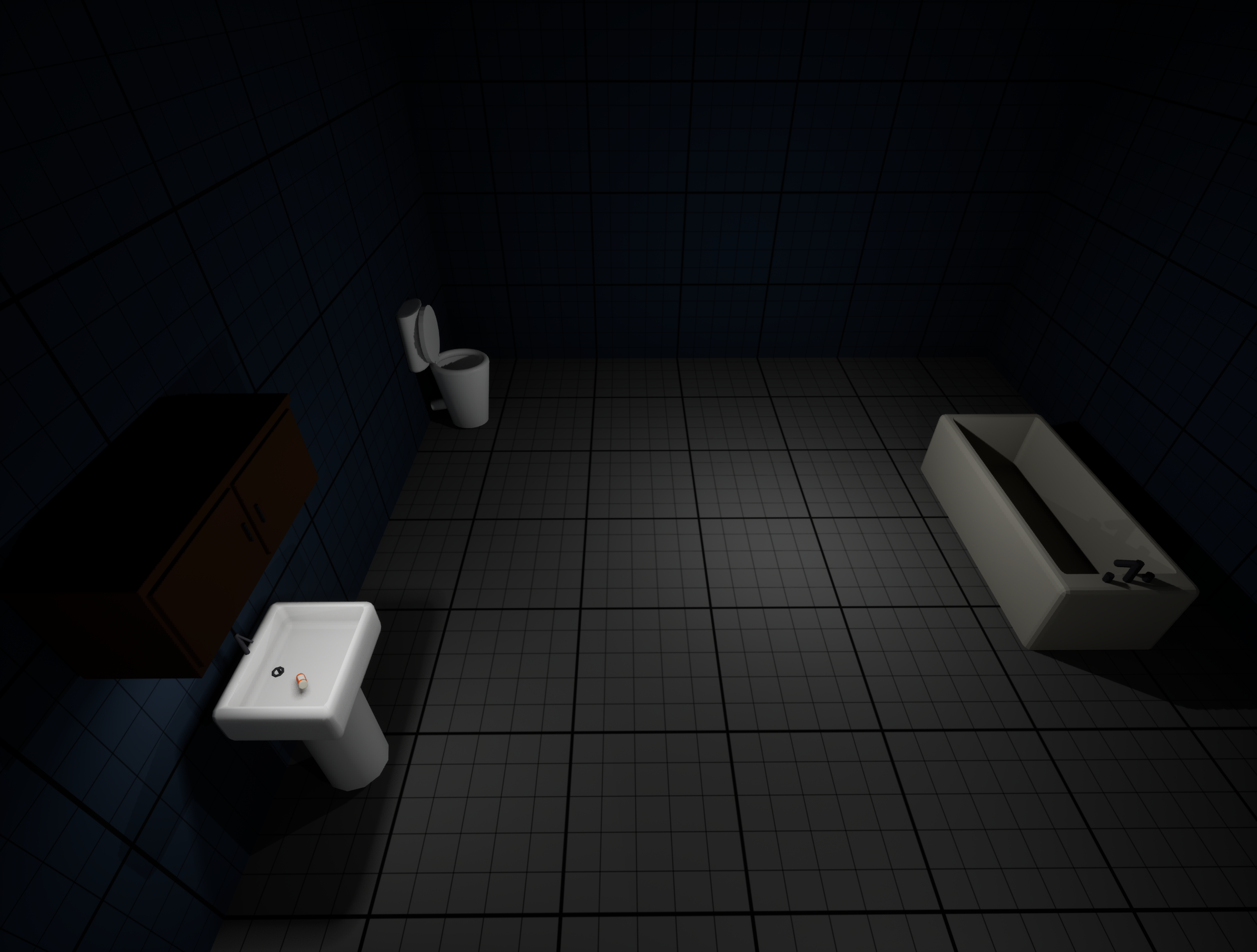 Bathroom with hand-modeled sink, toilet, and bathtub