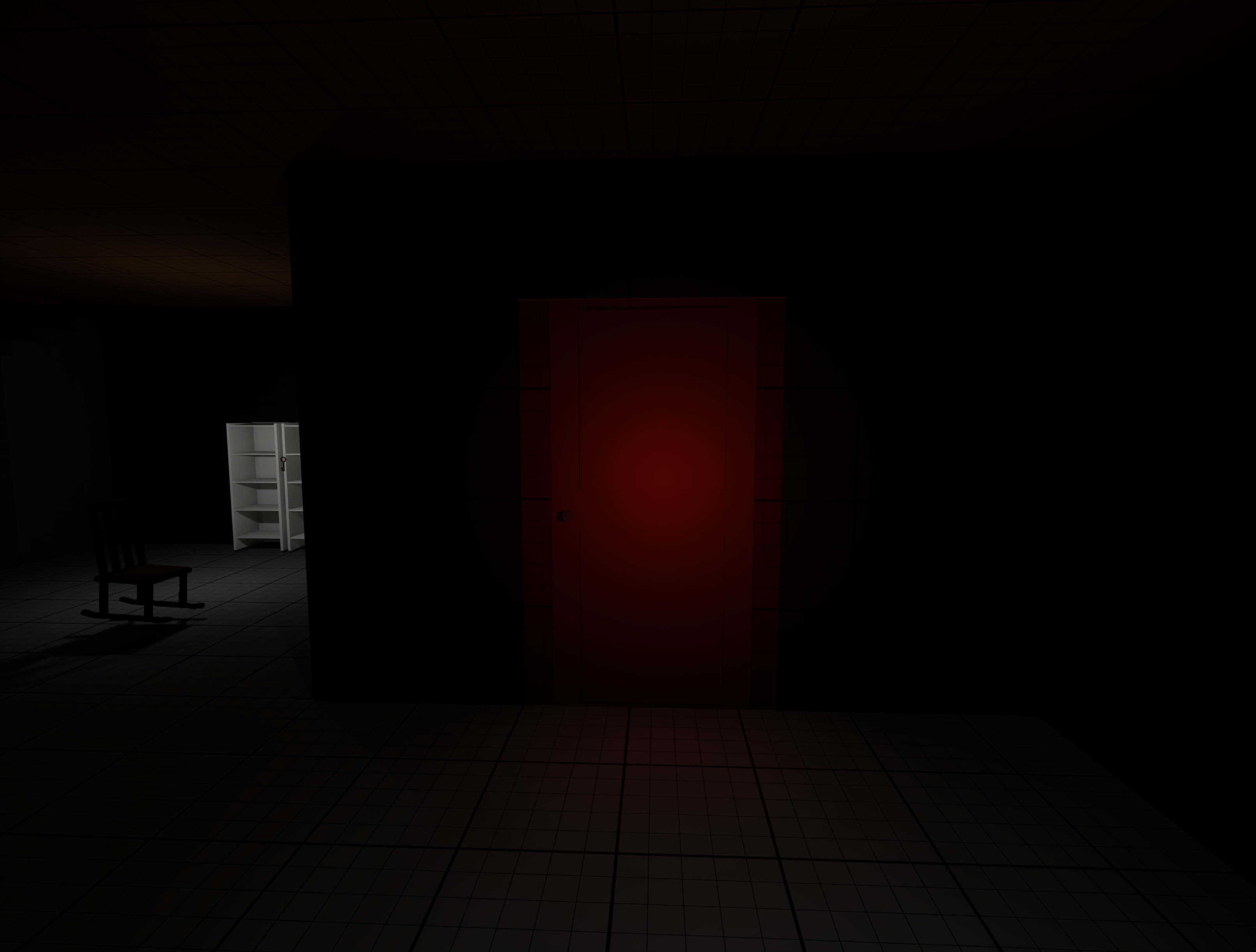 Red-lit doorway with bright light beyond
