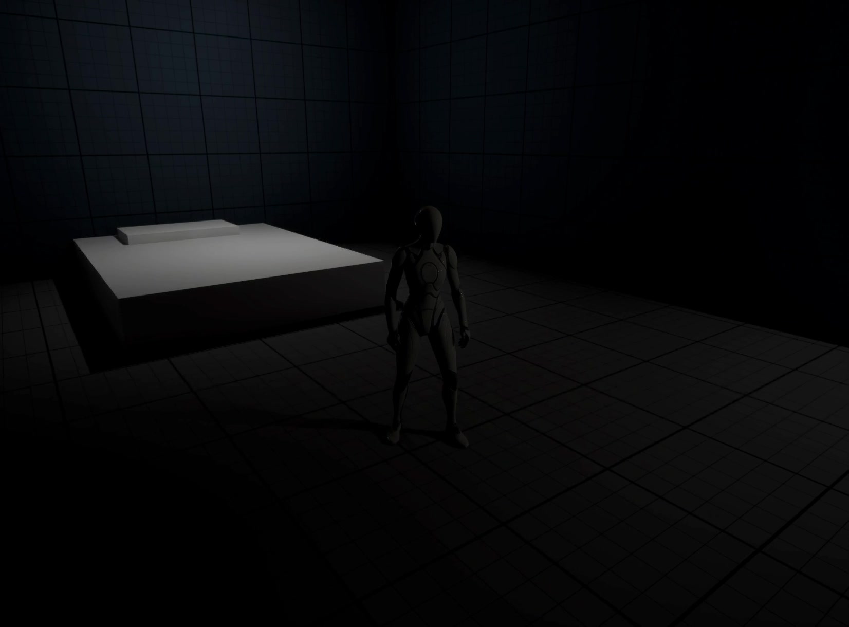Greybox bedroom with prototype-grid materials