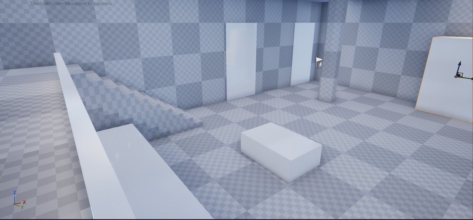 Greybox bedroom with bed, headboard, and nightstand lamp