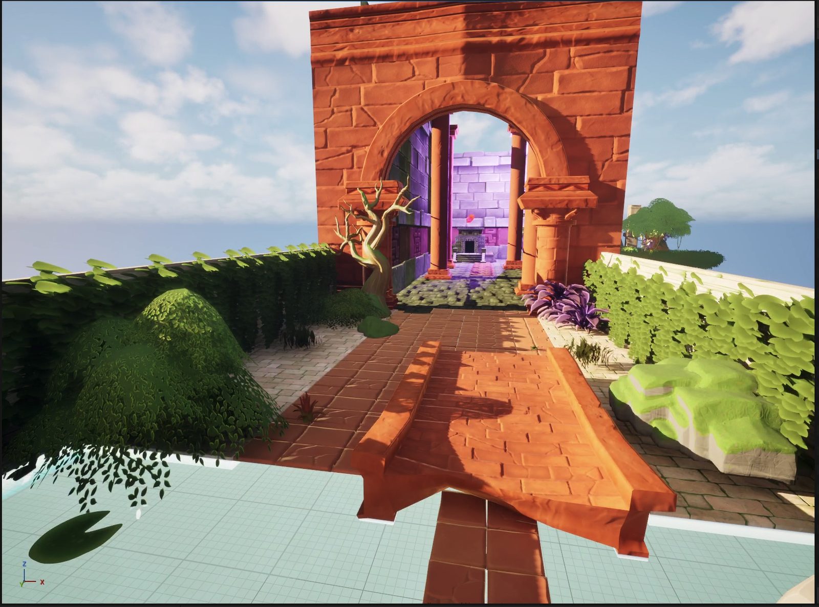 Arched gate approach into the temple